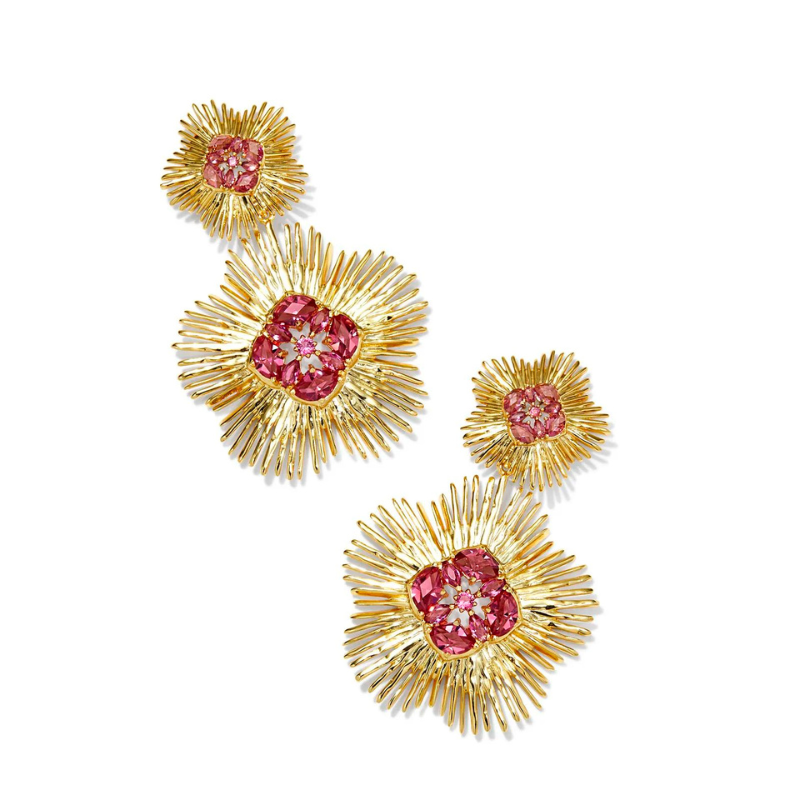 Kendra Scott | Dira Gold Crystal Statement Earrings in Pink Mix - Giddy Up Glamour Boutique