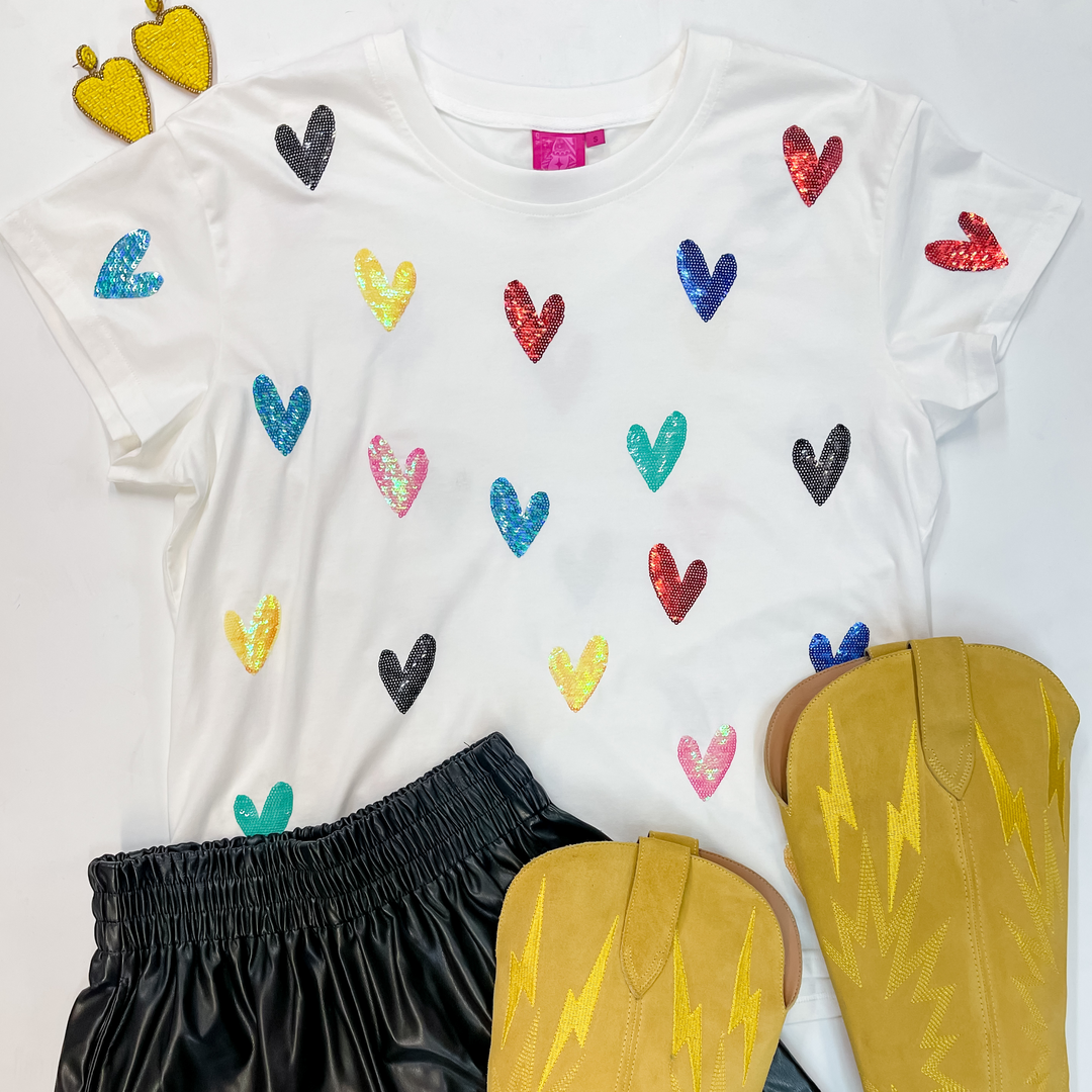 Queen Of Sparkles | Charm Me Multi-Colored Sequin Top in White - Giddy Up Glamour Boutique