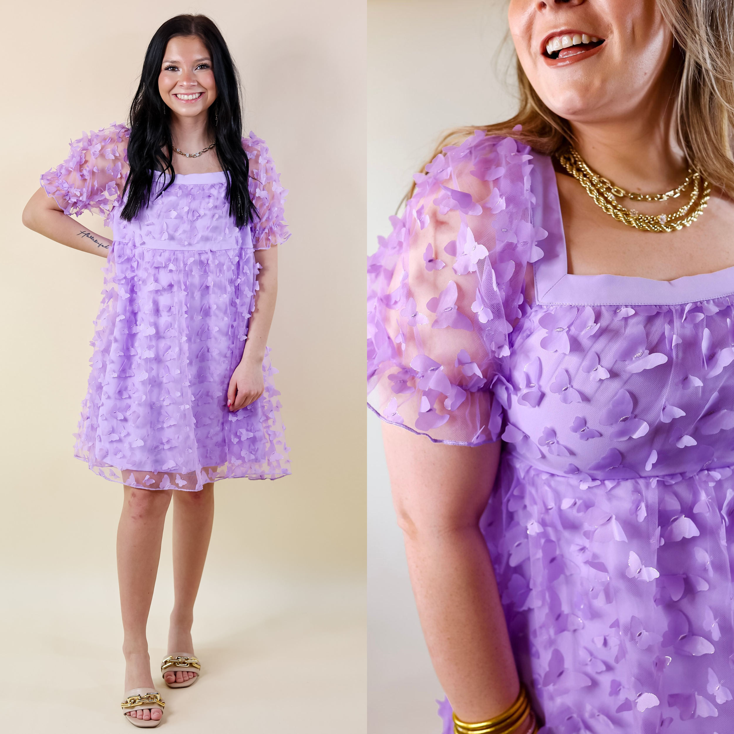 Sweetest Rush Butterfly Print Babydoll Dress in Lavender Purple - Giddy Up Glamour Boutique