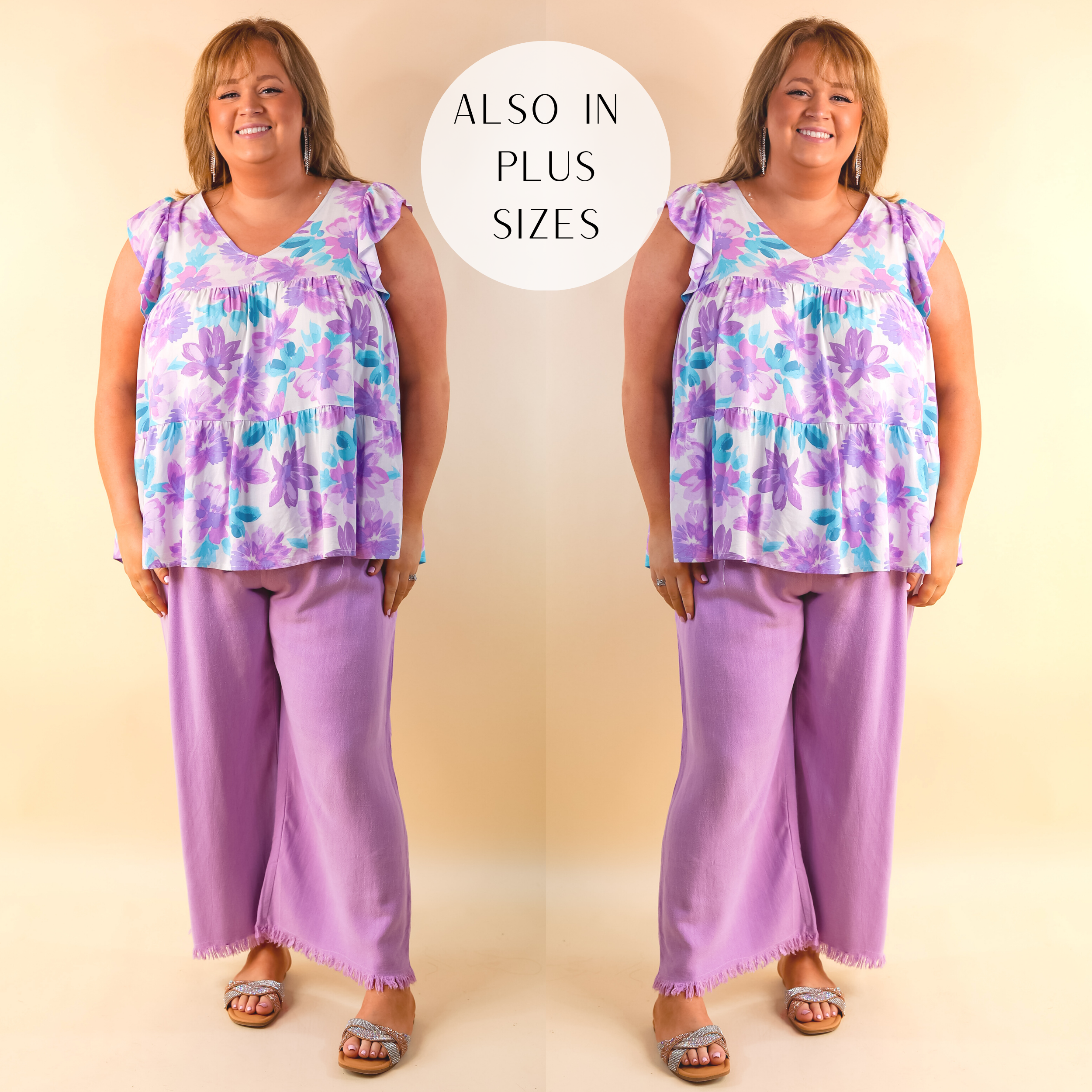 Right On Cue Drawstring Cropped Pants with Frayed Hem in Lavender Purple - Giddy Up Glamour Boutique