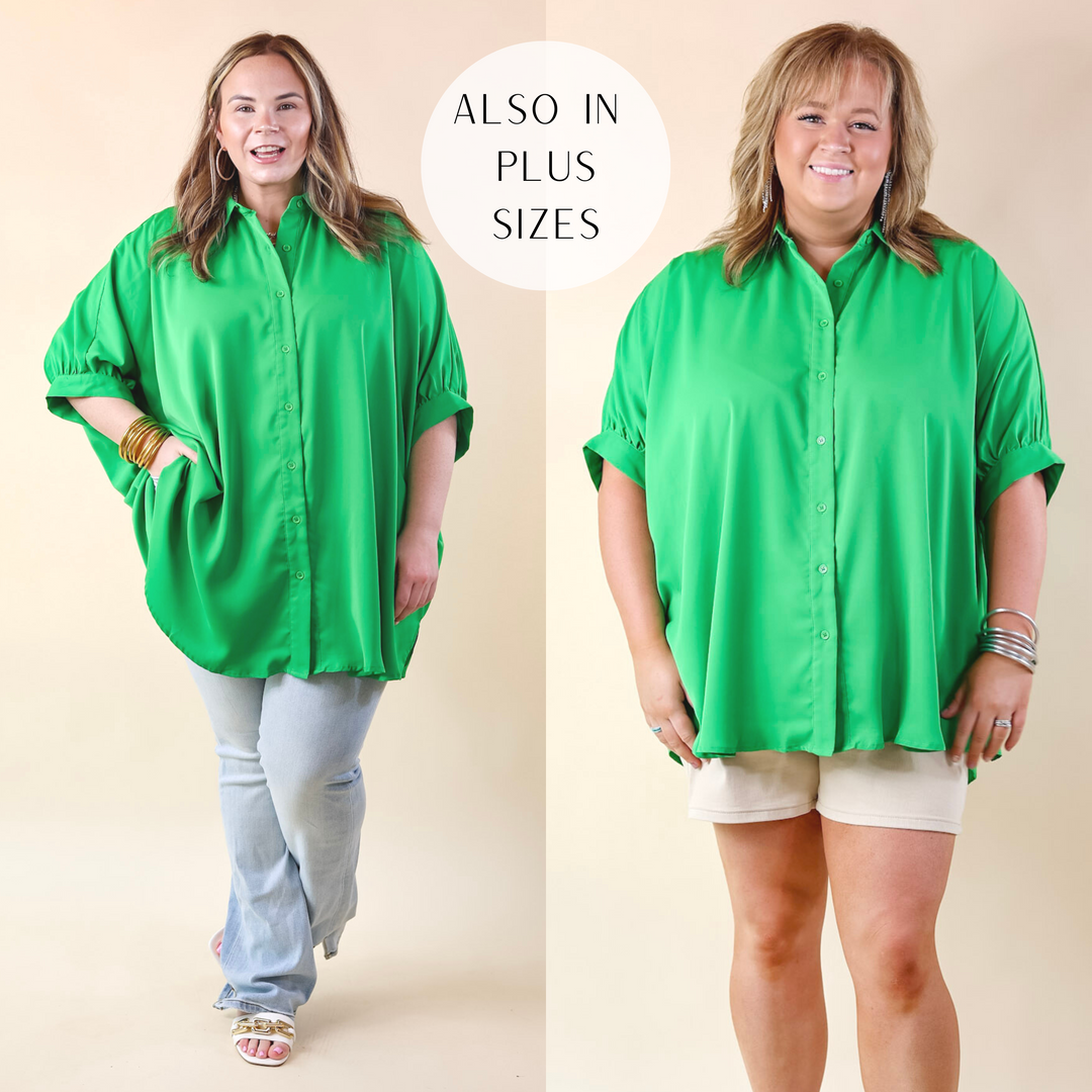City Lifestyle Button Up Half Sleeve Poncho Top in Green - Giddy Up Glamour Boutique