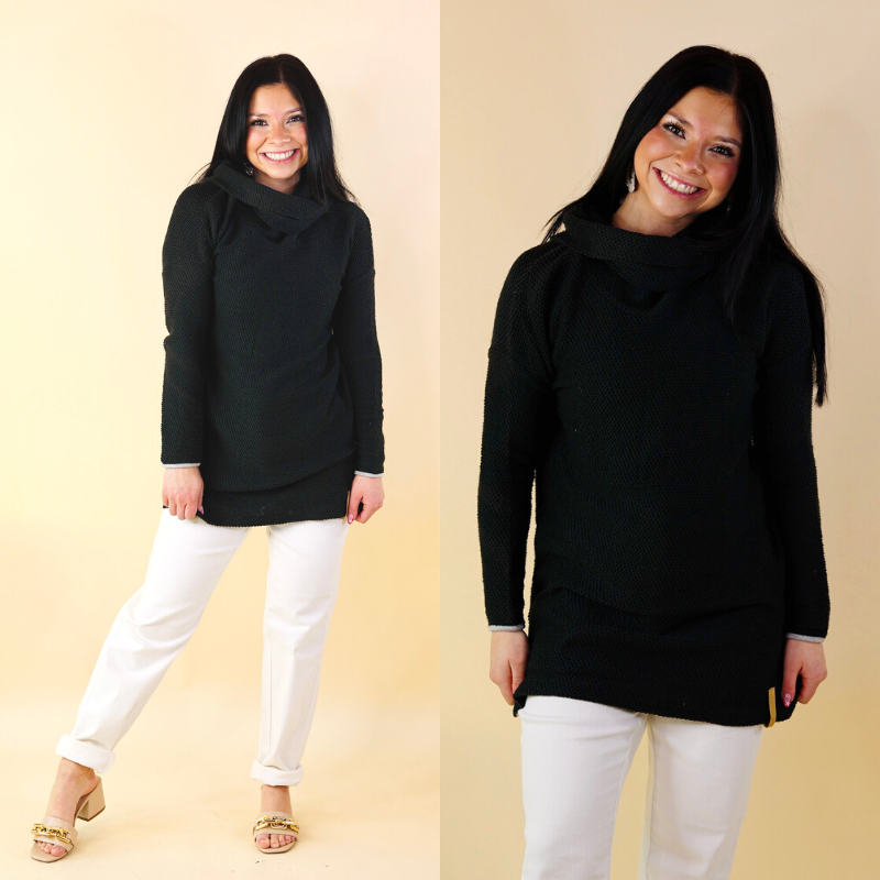 Warmer Style Cowl Neck Pullover Sweater in Washed Black - Giddy Up Glamour Boutique