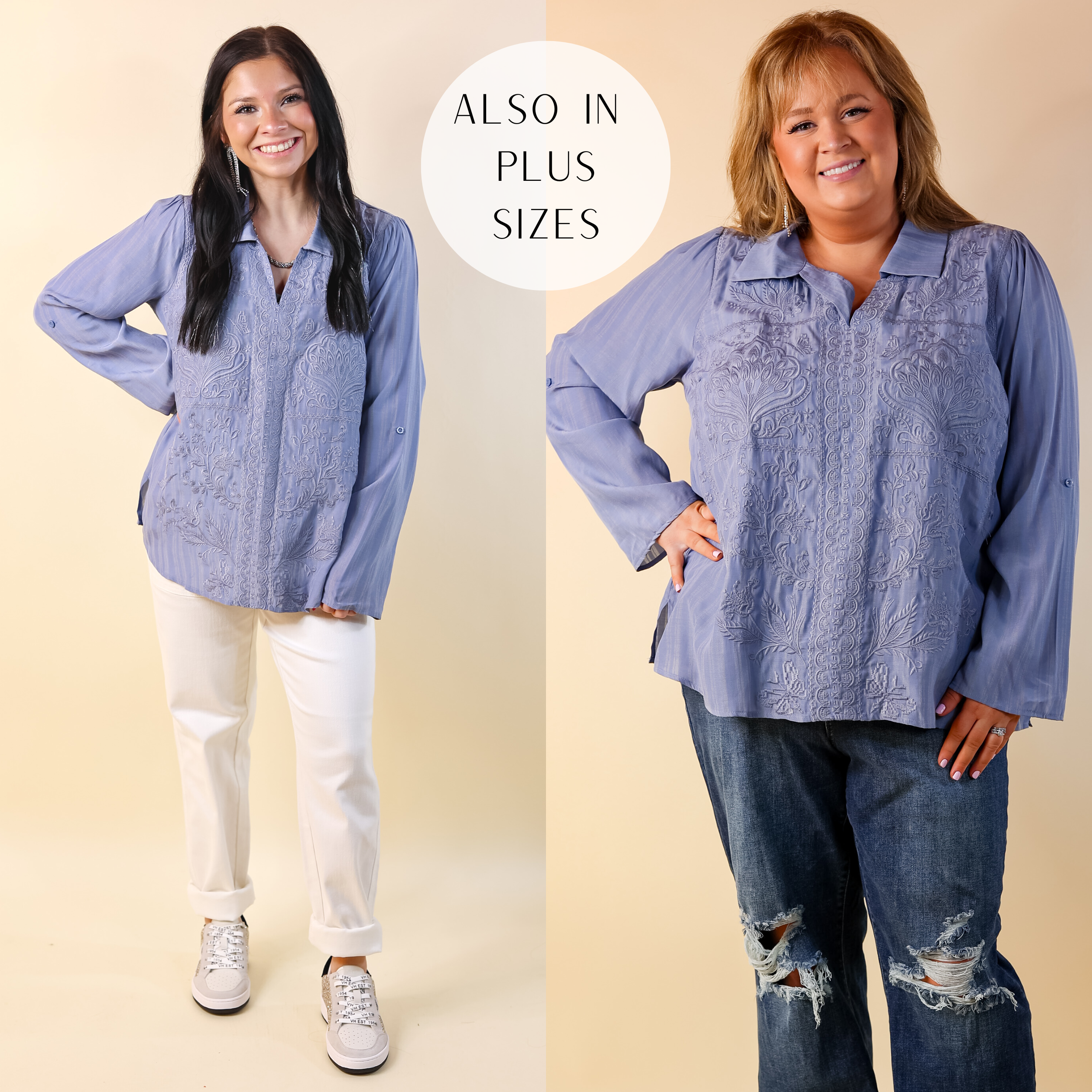 JM Collection Embroidered Pintucked Plus Size Shirt. MSRP $90