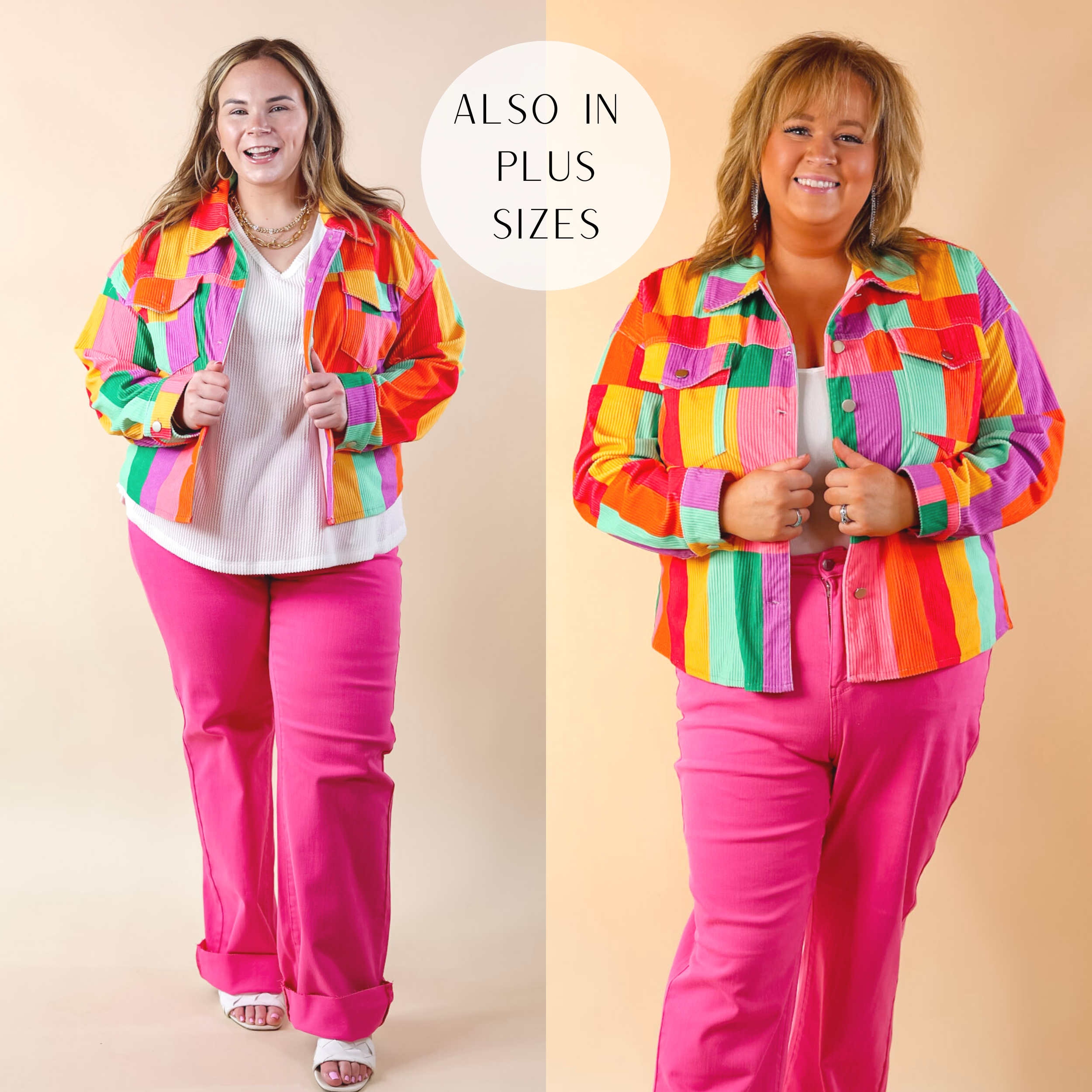Play It Cool Button Up Corduroy Color Block Jacket in Multi - Giddy Up Glamour Boutique