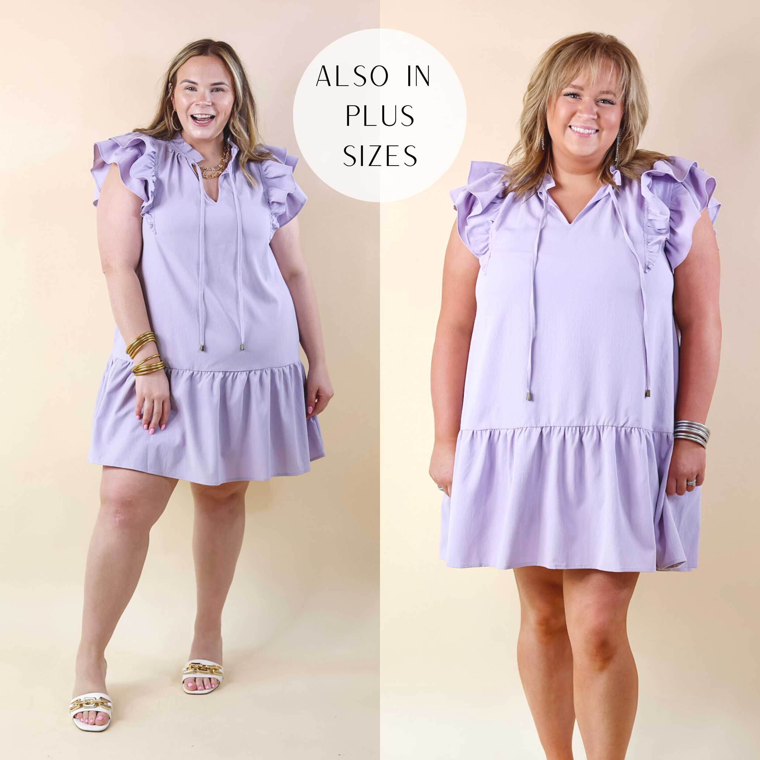 Powerful Love Ruffle Cap Sleeve Dress with Keyhole and Tie Neckline in Lavender Purple - Giddy Up Glamour Boutique