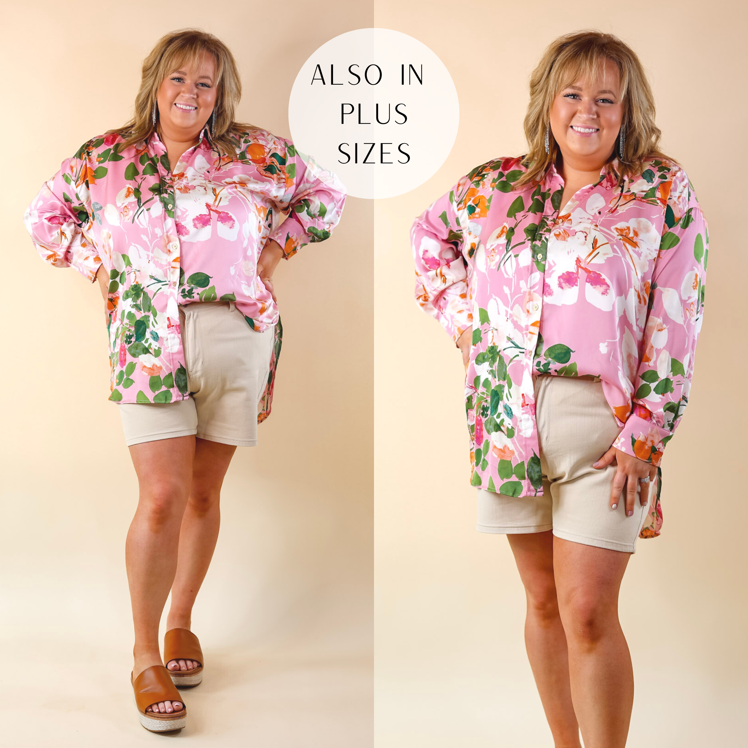 Tell Me Something Good Floral Long Sleeve Button Up Top in Pink - Giddy Up Glamour Boutique