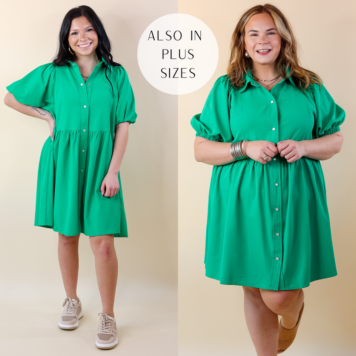 Adventures Ahead Button Up Babydoll Dress in Green - Giddy Up Glamour Boutique