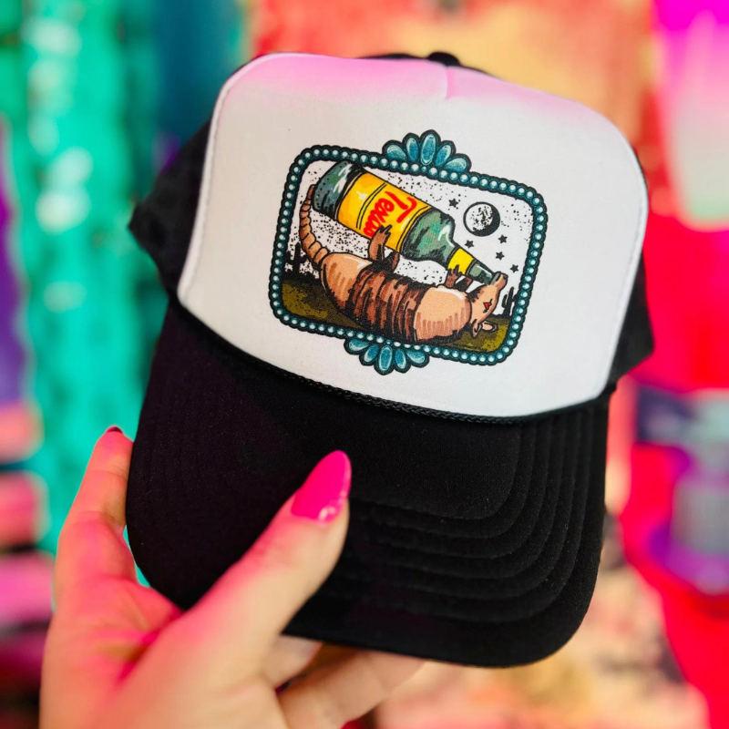 Online Exclusive | Topo Texas Armadillo Foam Trucker Cap in Black and White - Giddy Up Glamour Boutique