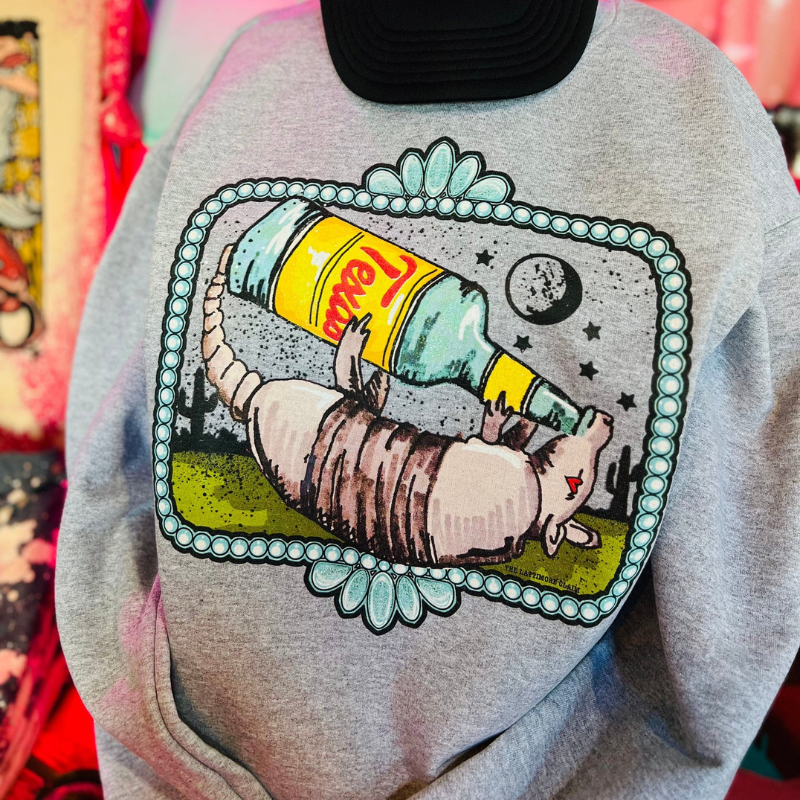 Online Exclusive | Topo Texas Armadillo Long Sleeve Graphic Sweatshirt in Grey - Giddy Up Glamour Boutique