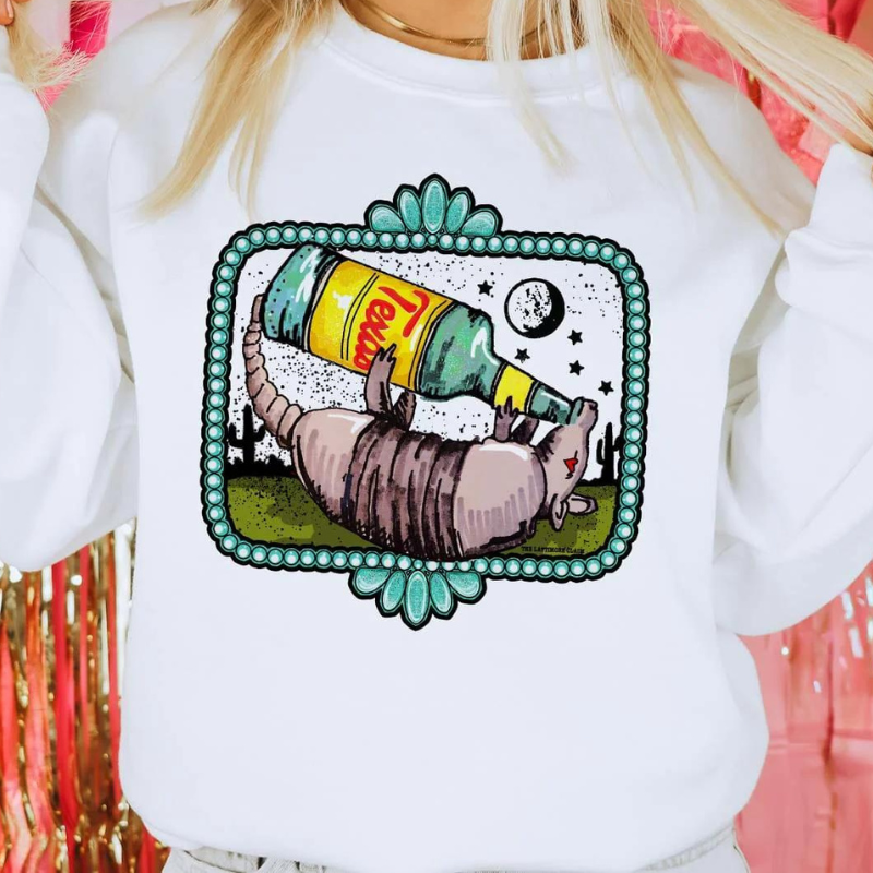Online Exclusive | Topo Texas Armadillo Long Sleeve Graphic Sweatshirt in White - Giddy Up Glamour Boutique