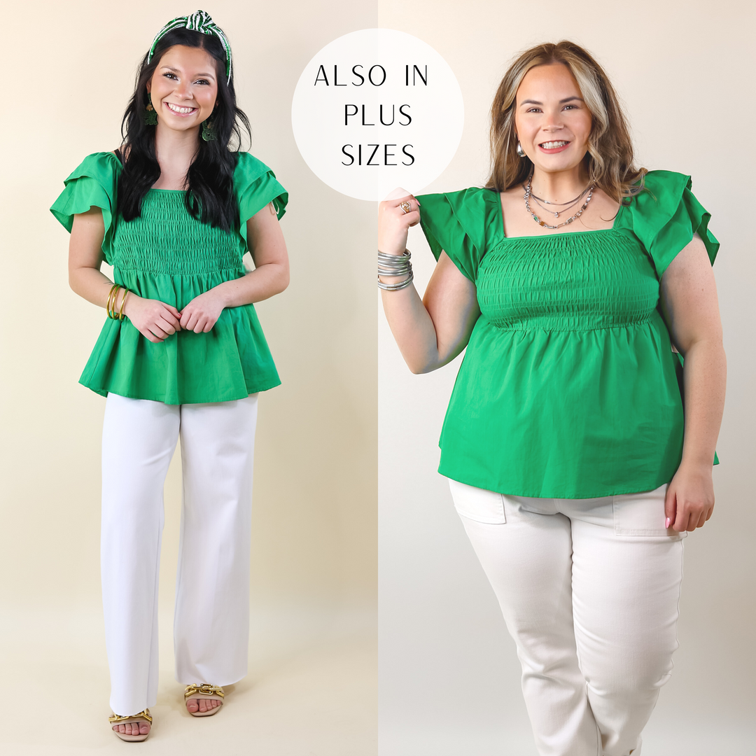 Celebrate Good Times Smocked Babydoll Top in Green - Giddy Up Glamour Boutique