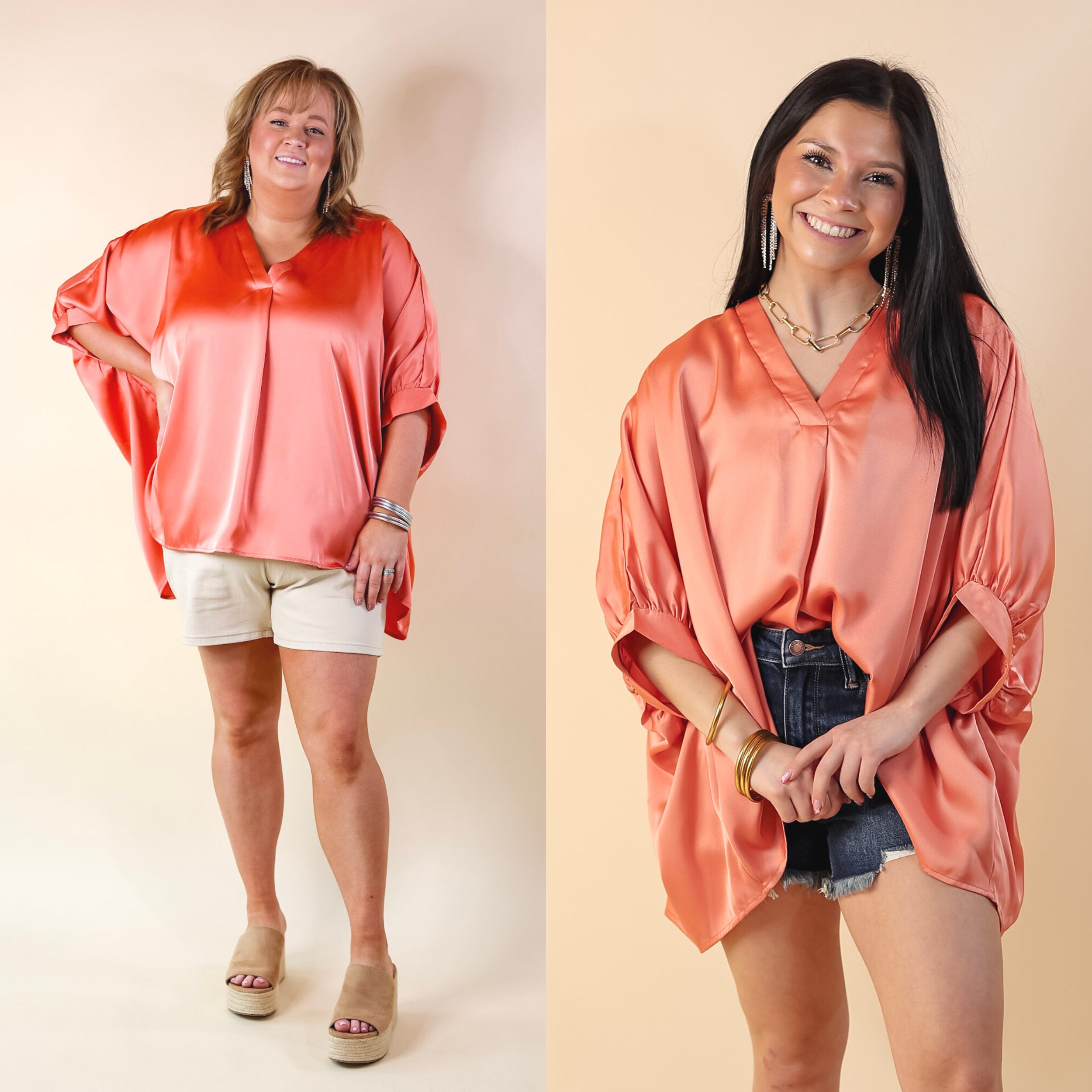 Irresistibly Chic Half Sleeve Oversized Blouse in Coral Orange - Giddy Up Glamour Boutique