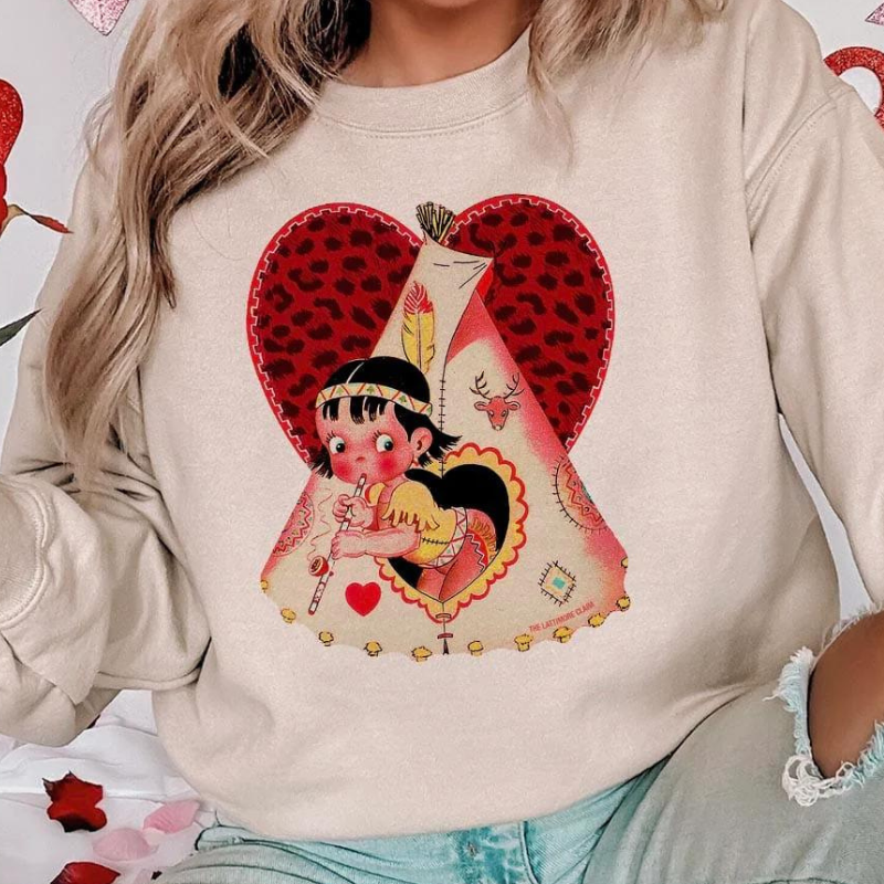 Online Exclusive | Vintage Valentine Teepee Long Sleeve Graphic Sweatshirt in Cream - Giddy Up Glamour Boutique