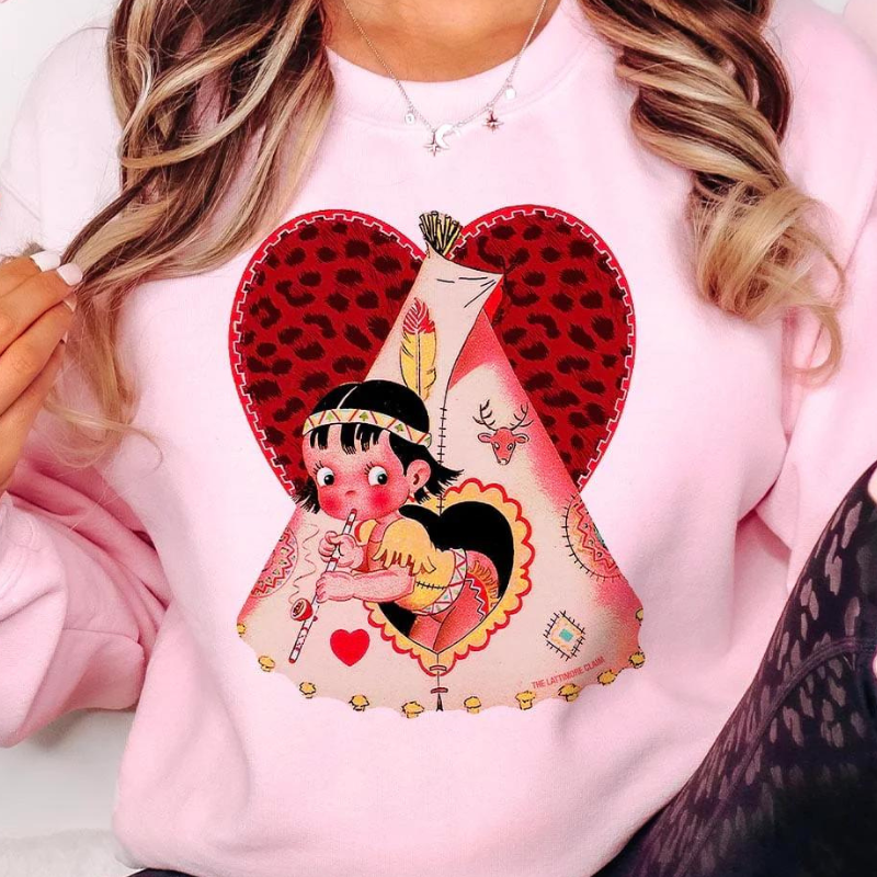 Online Exclusive | Vintage Valentine Teepee Long Sleeve Graphic Sweatshirt in Pink - Giddy Up Glamour Boutique