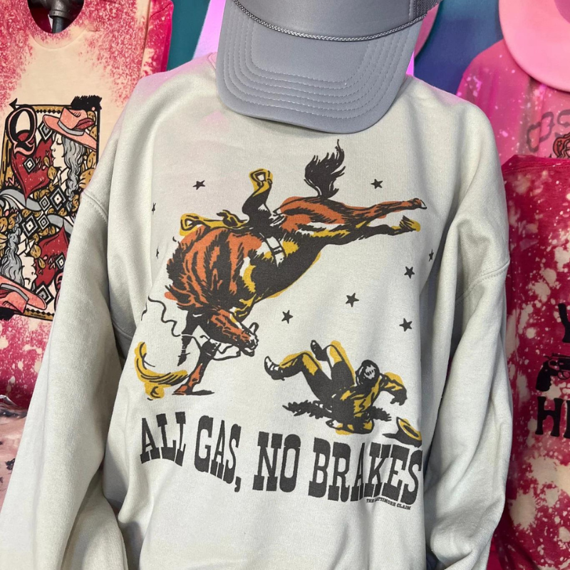 Online Exclusive | All Gas, No Brakes Long Sleeve Graphic Sweatshirt in Cream - Giddy Up Glamour Boutique