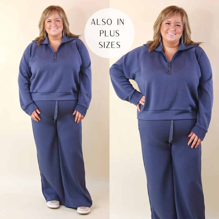 SPANX | AirEssentials Half Zip Sweatshirt in Dark Storm (Heather Navy) - Giddy Up Glamour Boutique