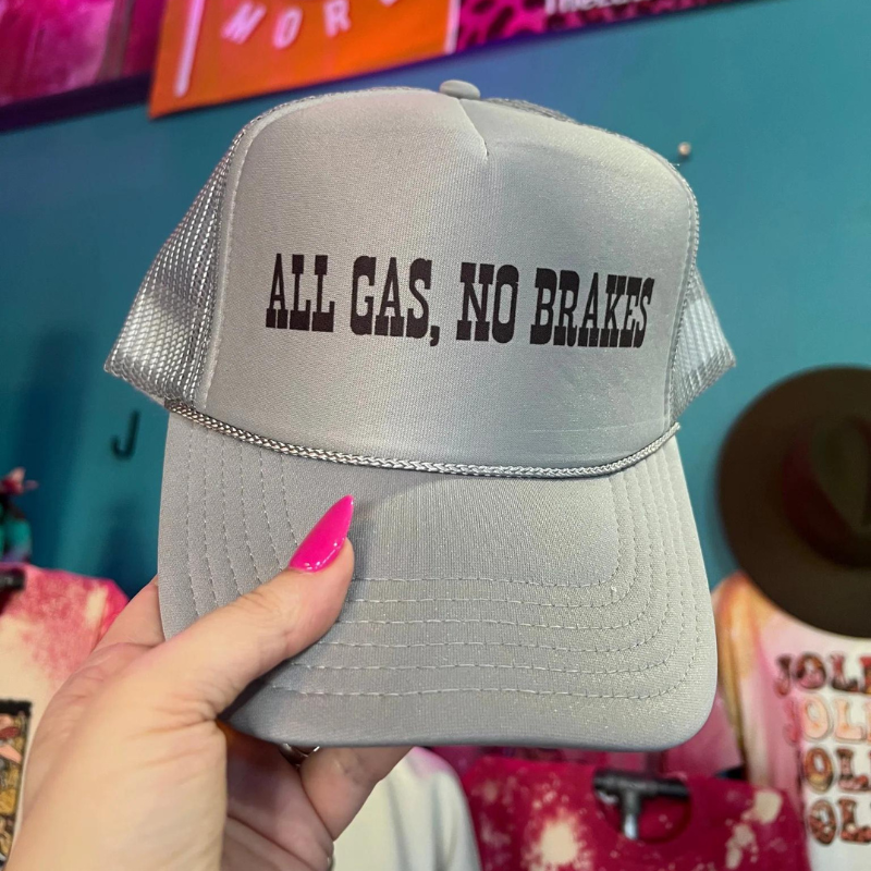 Online Exclusive | All Gas, No Brakes Foam Trucker Cap in Solid Gray - Giddy Up Glamour Boutique