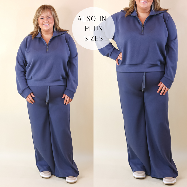 SPANX | AirEssentials Wide Leg Sweatpants in Dark Storm (Heather Navy) - Giddy Up Glamour Boutique