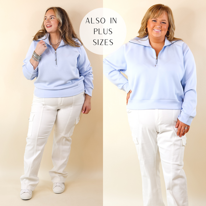 SPANX | AirEssentials Half Zip Sweatshirt in Oxford (Sky Blue) - Giddy Up Glamour Boutique