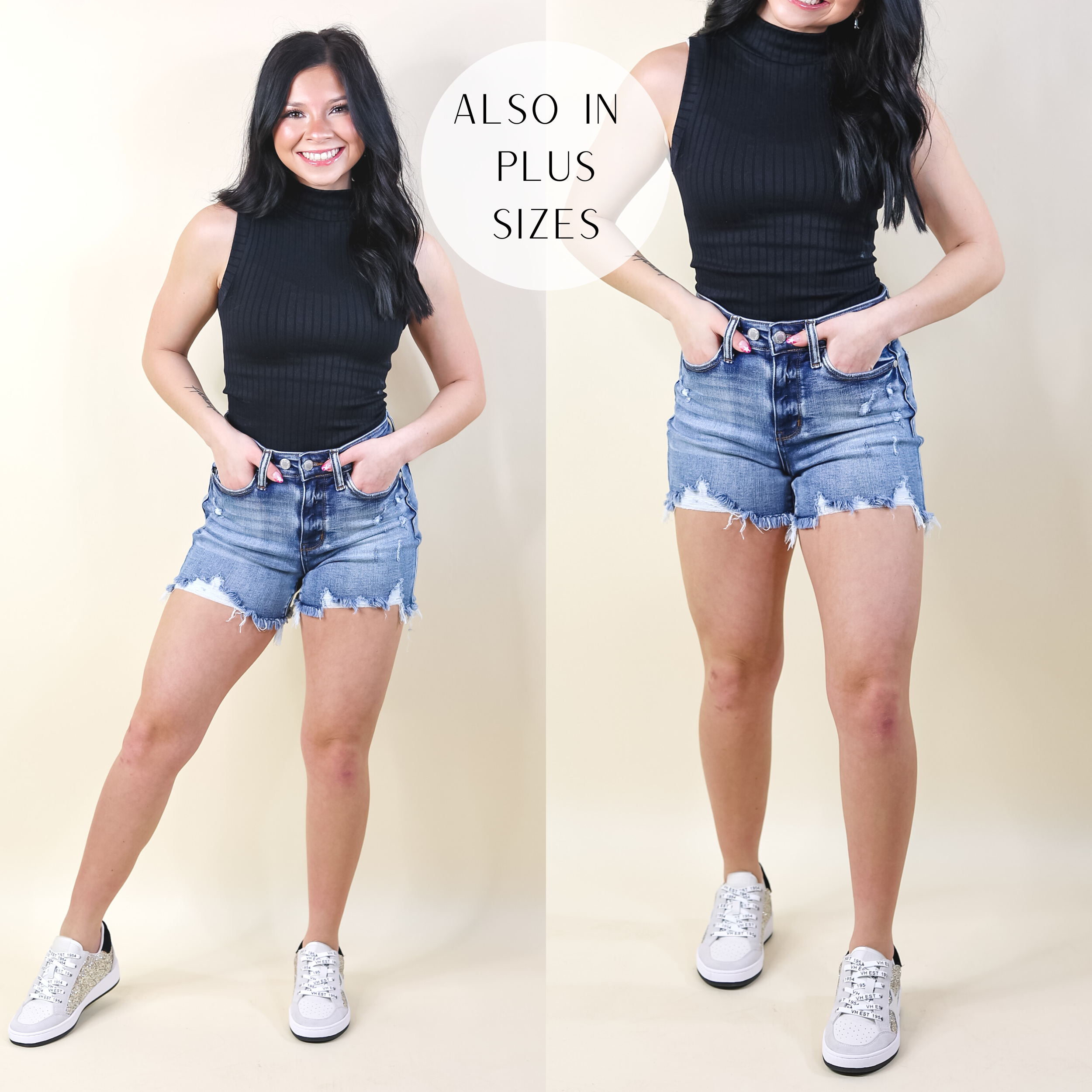 Judy Blue | Seaside Escape Adjustable Button Shorts in Light Medium Wash - Giddy Up Glamour Boutique