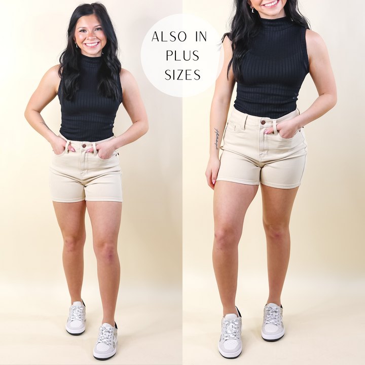 Judy Blue | Spring Serenade Garment Shorts in Bone Cream - Giddy Up Glamour Boutique