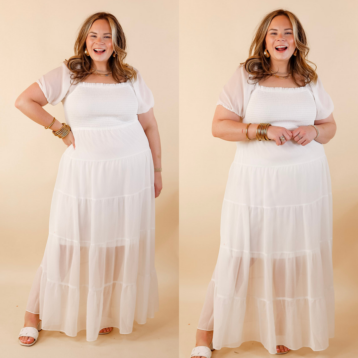 Honeysuckle Love Tiered Maxi Dress with Smocked Bodice in Ivory - Giddy Up Glamour Boutique