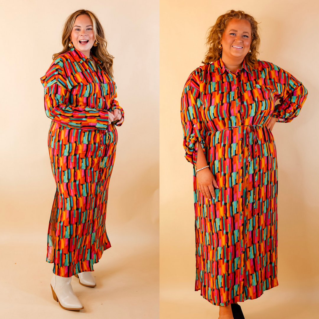 Play It Again Button Up Watercolor Maxi Dress With Embroidered Back - Giddy Up Glamour Boutique