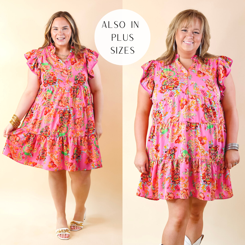 Best Route Floral Ruffle Cap Sleeve Dress in Pink - Giddy Up Glamour Boutique