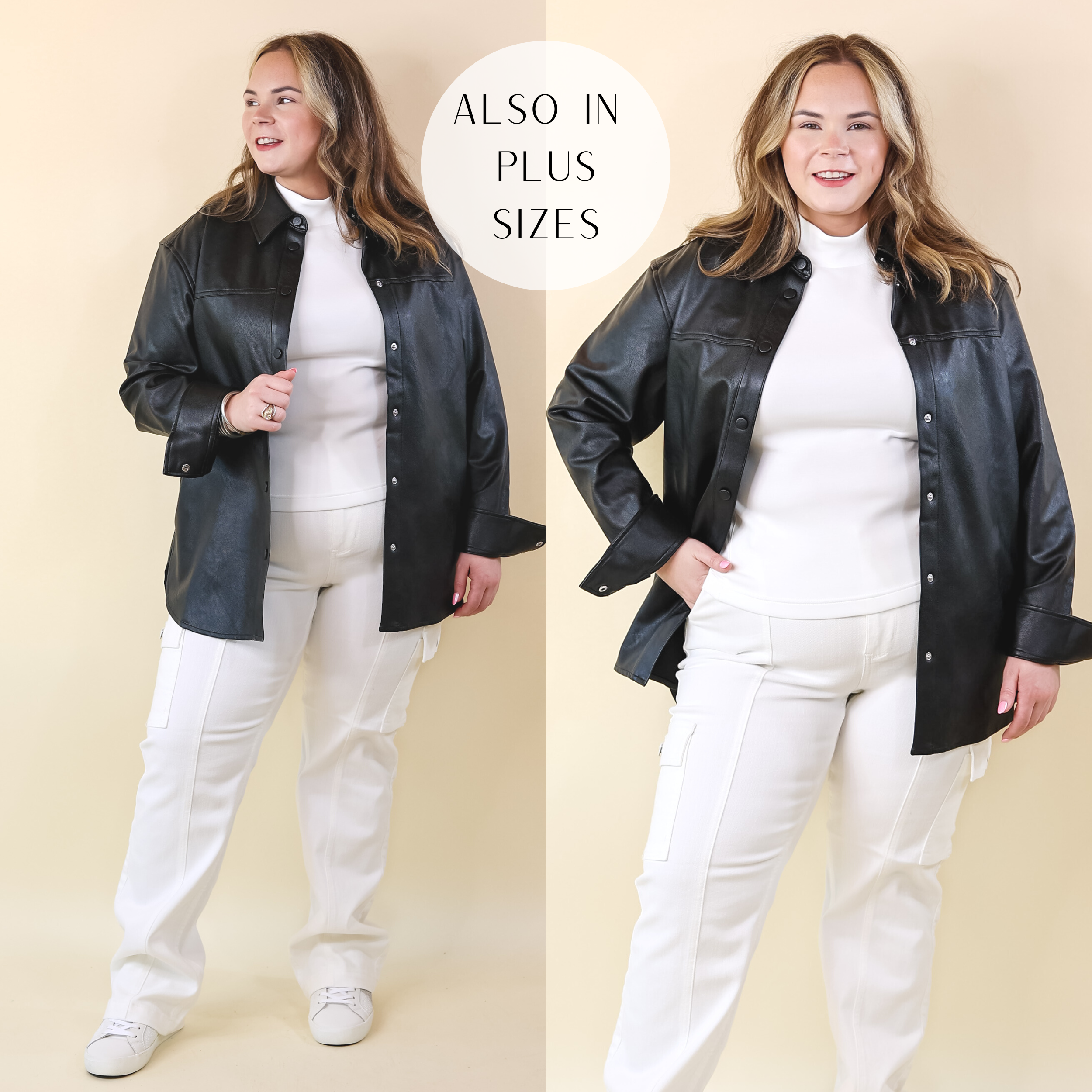 SPANX | Leather-Like Long Sleeve Oversized Shacket in Black LP - Giddy Up Glamour Boutique