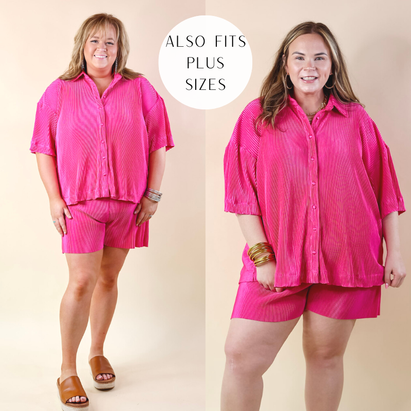 Make Me Dance Plissé Ribbed Button Up Top in Pink - Giddy Up Glamour Boutique