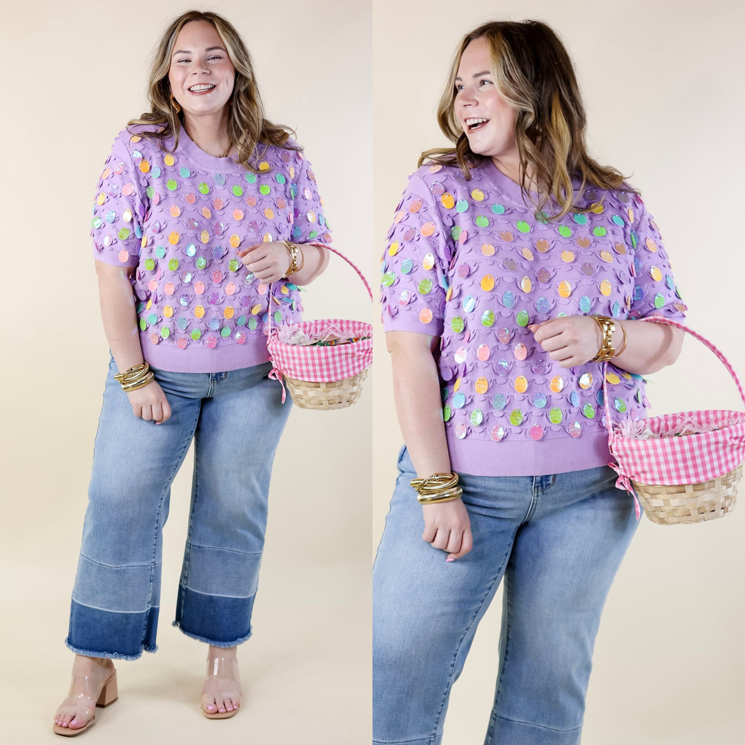 Queen Of Sparkles | Eggcellent Style Easter Egg Sweater in Purple - Giddy Up Glamour Boutique