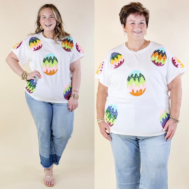 Queen Of Sparkles | Easter Elegance Sequin Egg Top in White - Giddy Up Glamour Boutique