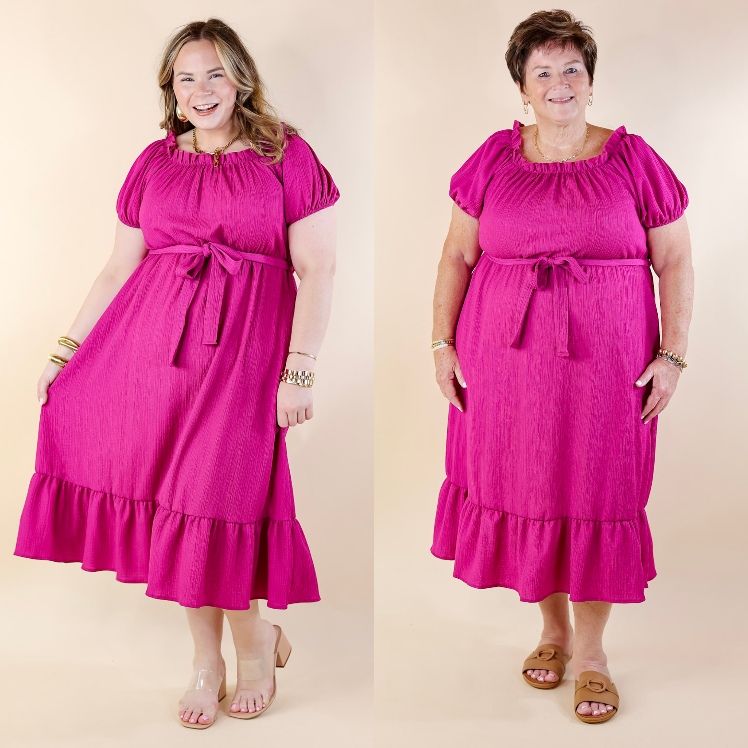 Fabulous Fusion Maxi Dress with Puff Sleeve in Berry Pink - Giddy Up Glamour Boutique