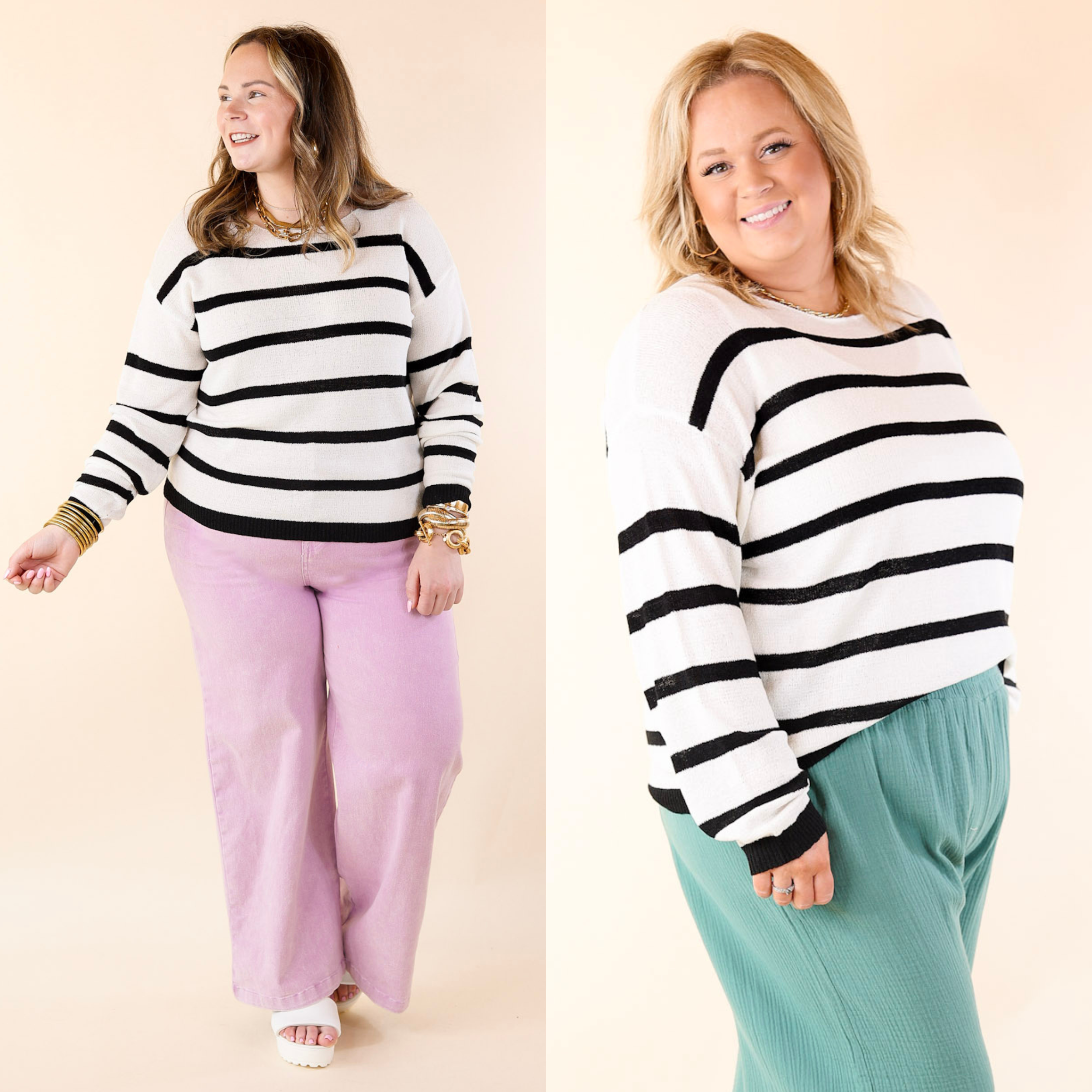 Let's Hang Out Striped Long Sleeve Top in Black and White - Giddy Up Glamour Boutique