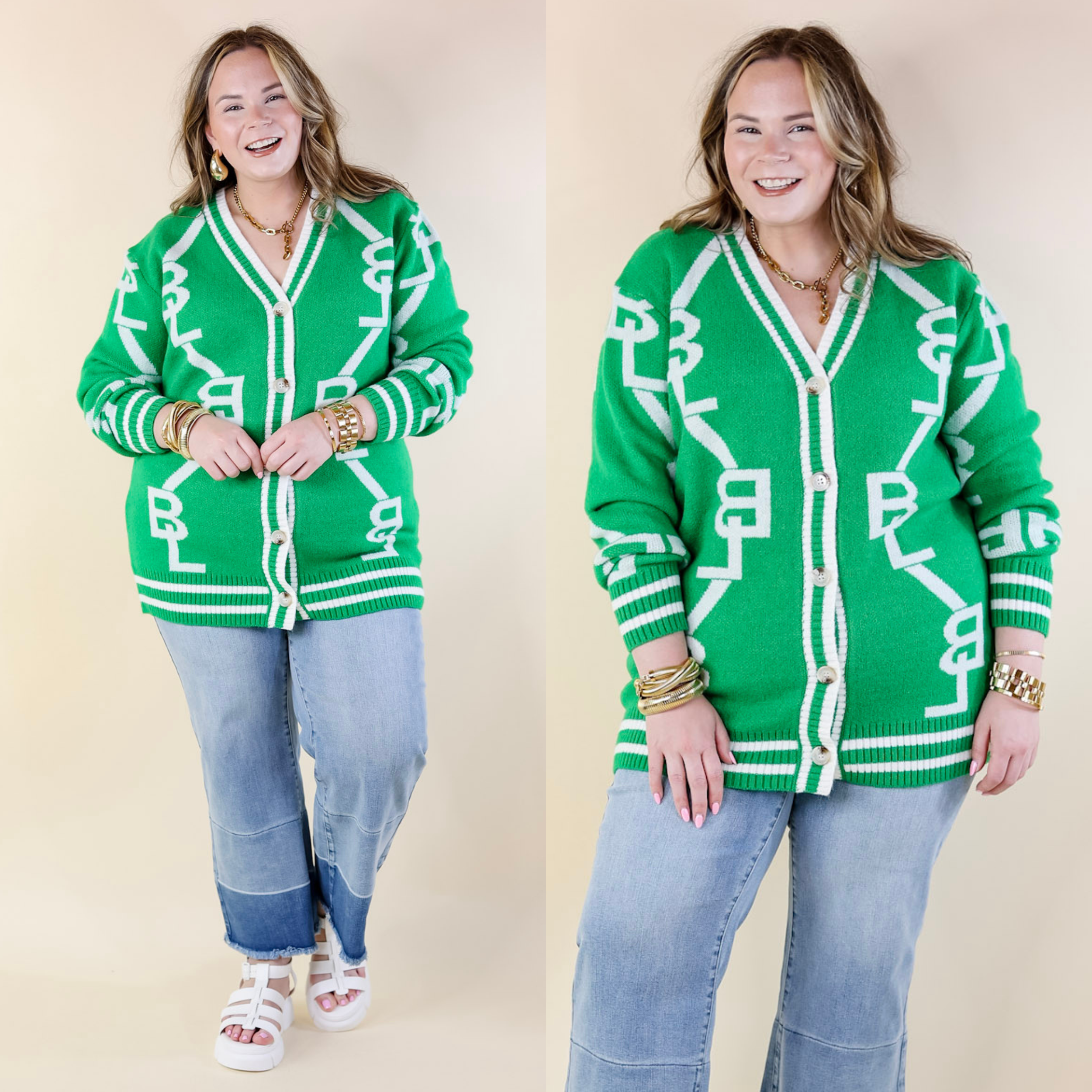 BuddyLove | Varsity Cardigan in Shady Glade (Green) - Giddy Up Glamour Boutique