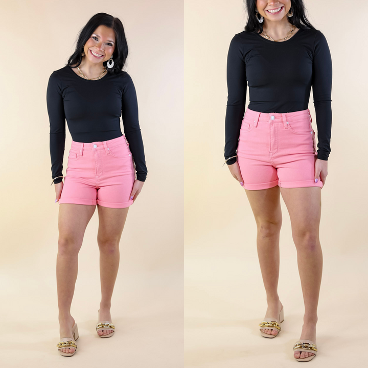 Judy Blue | Summer Break Garment Dyed Cuffed Shorts in Light Pink Wash - Giddy Up Glamour Boutique