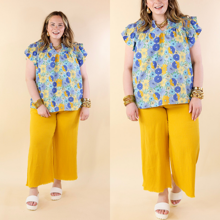 Right On Cue Elastic Waistband Cropped Pants with Frayed Hem in Yellow - Giddy Up Glamour Boutique