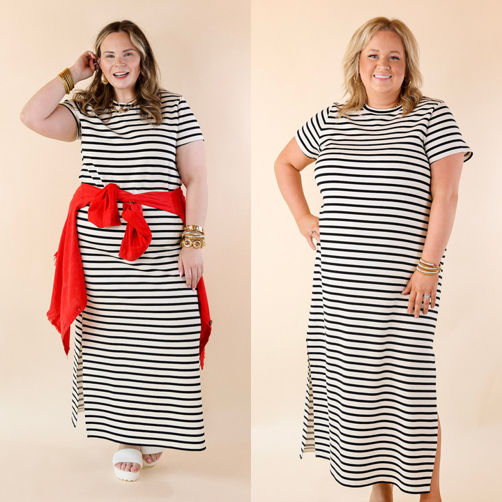 SPANX | AirEssentials Maxi T-Shirt Dress in Very Black Stripe - Giddy Up Glamour Boutique