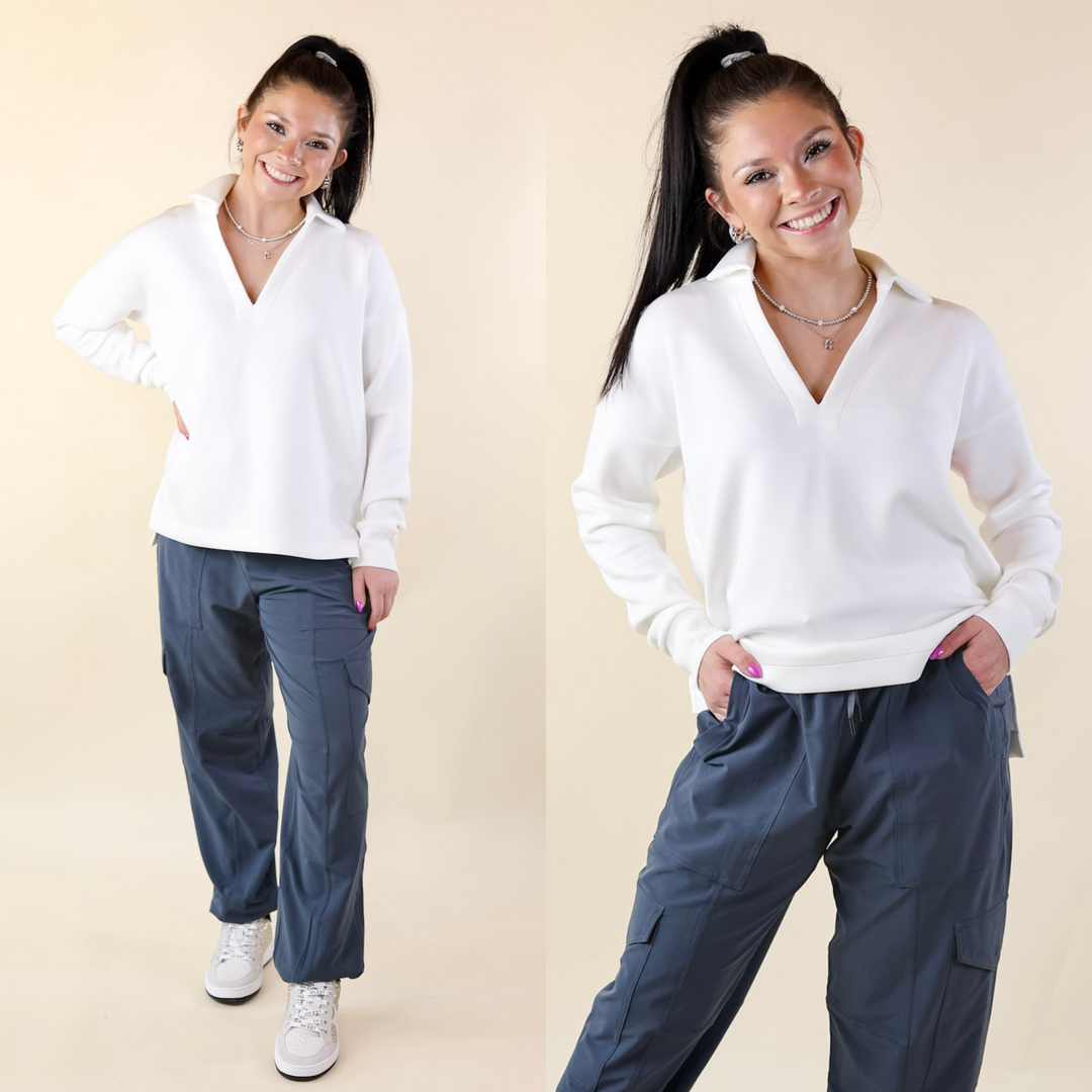 SPANX | AirEssentials Collared Polo Top in Powder White - Giddy Up Glamour Boutique