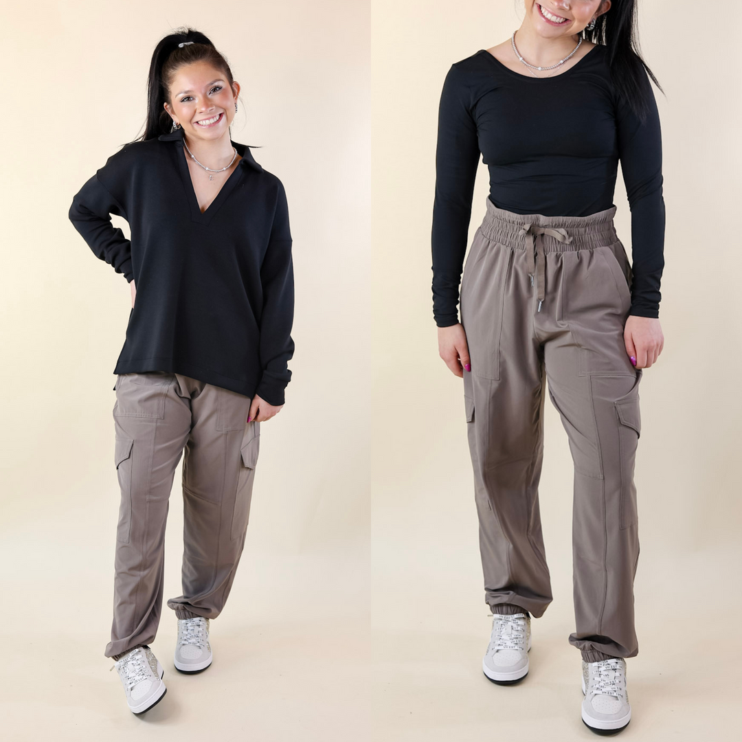 SPANX | Casual Fridays Cargo Jogger in Smoke (Brown) - Giddy Up Glamour Boutique