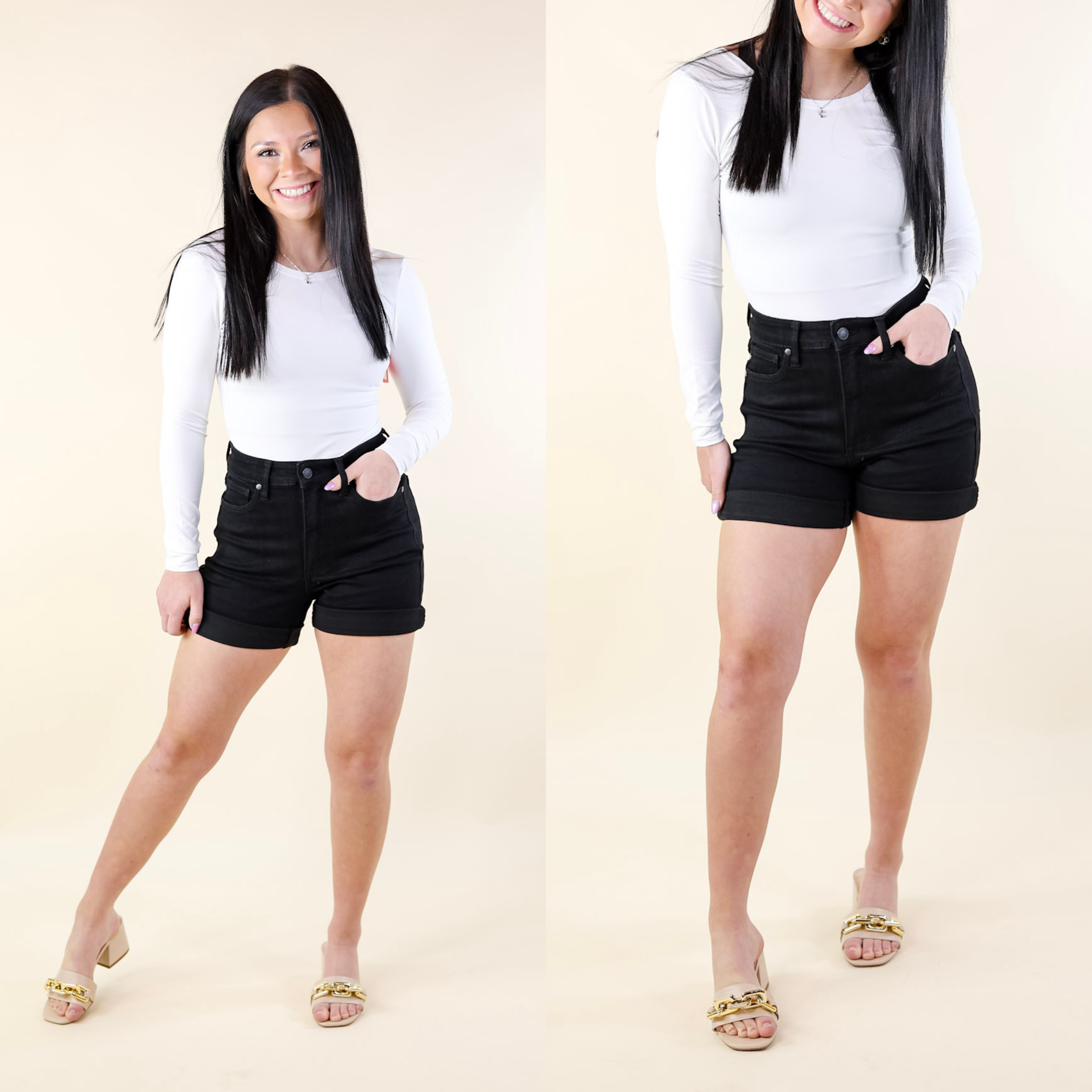 Judy Blue | Summer Break Tummy Control Cuffed Shorts in Black - Giddy Up Glamour Boutique