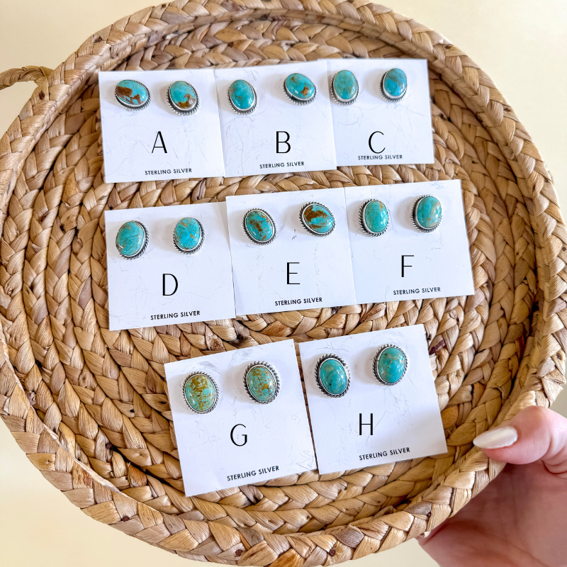 Elouise Kee | Navajo Handmade Sterling Silver Oval Stud Earrings with Kingman Turquoise