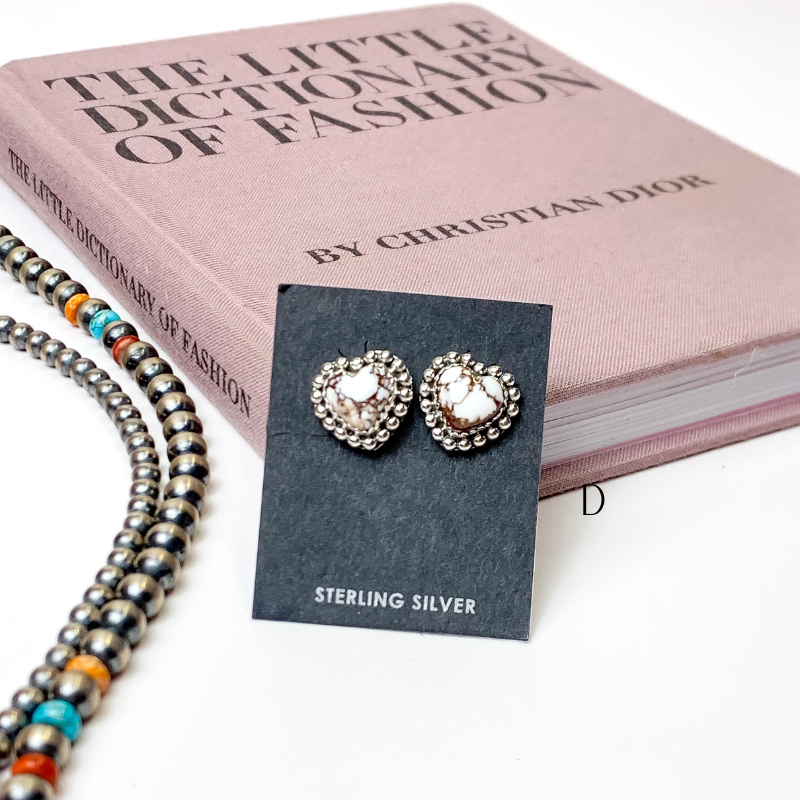 Hada Collection | Handmade Sterling Silver Heart Shaped Stud Earrings with Wild Horse Remix Stones - Giddy Up Glamour Boutique