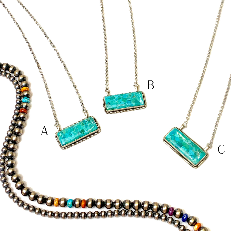 Hada Collection | Handmade Sterling Silver Kingman Turquoise Bar Pendant Necklace - Giddy Up Glamour Boutique