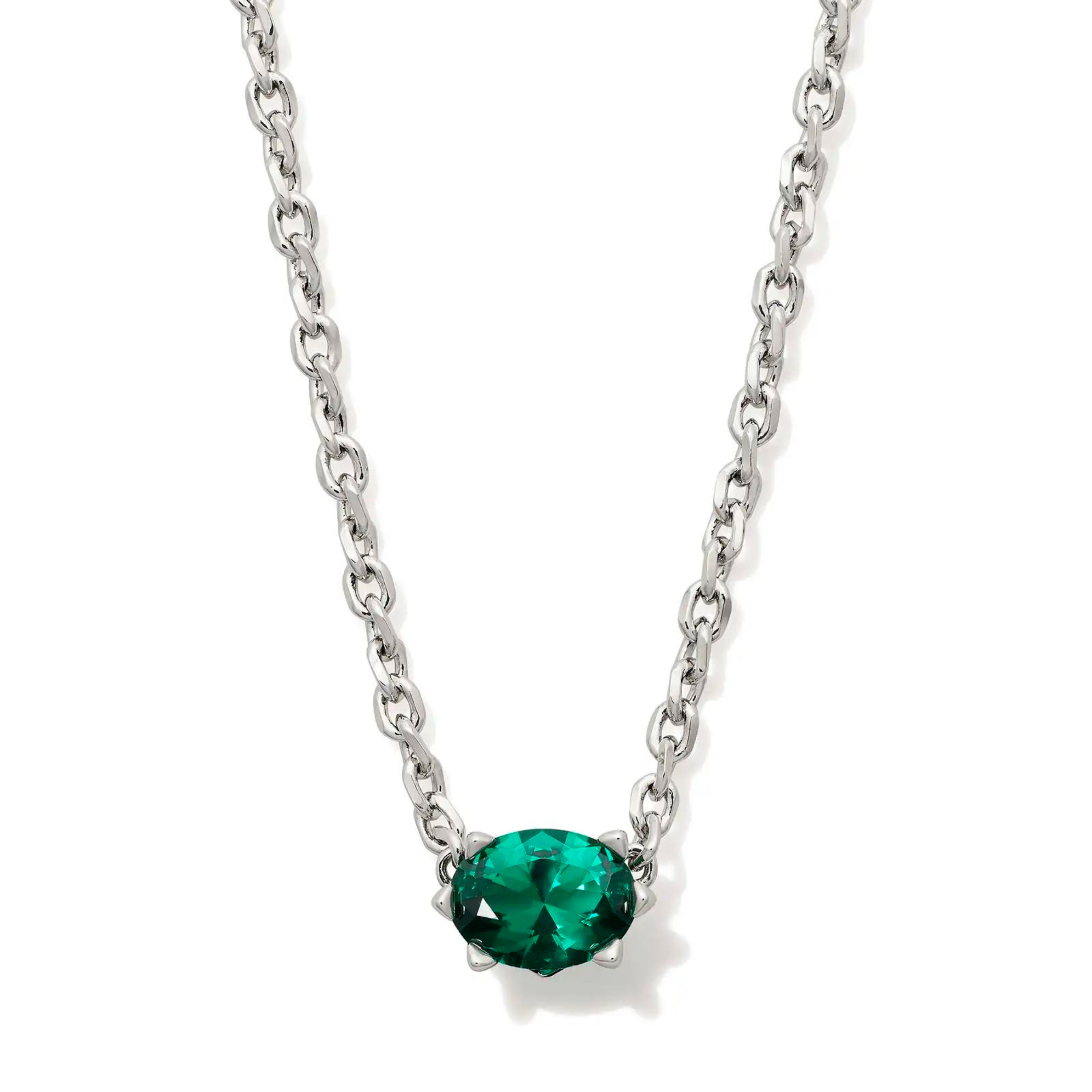 Kendra Scott | Cailin Silver Pendant Necklace in Green Crystal