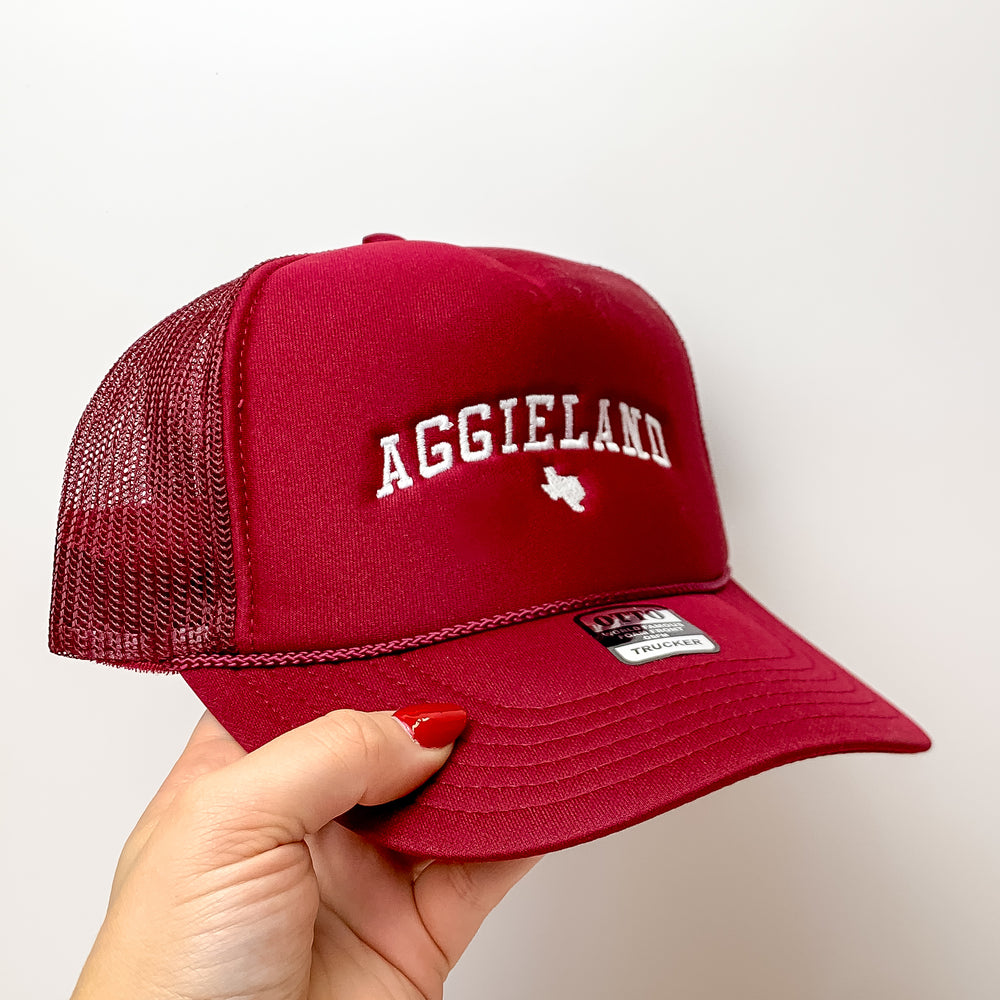 Aggieland Foam Trucker Hat in Maroon and White - Giddy Up Glamour Boutique