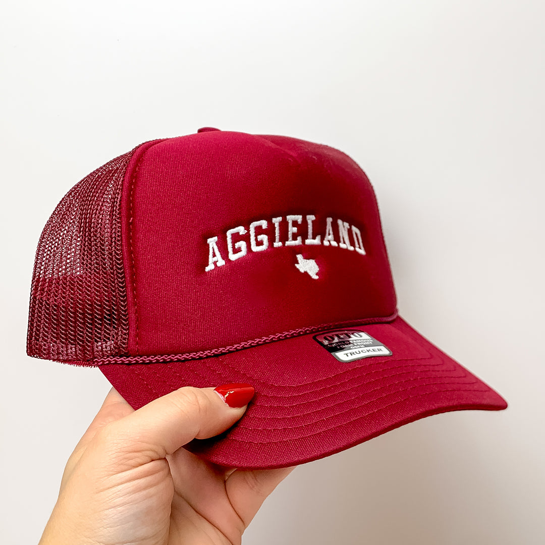 Aggieland Foam Trucker Hat in Maroon and White - Giddy Up Glamour Boutique