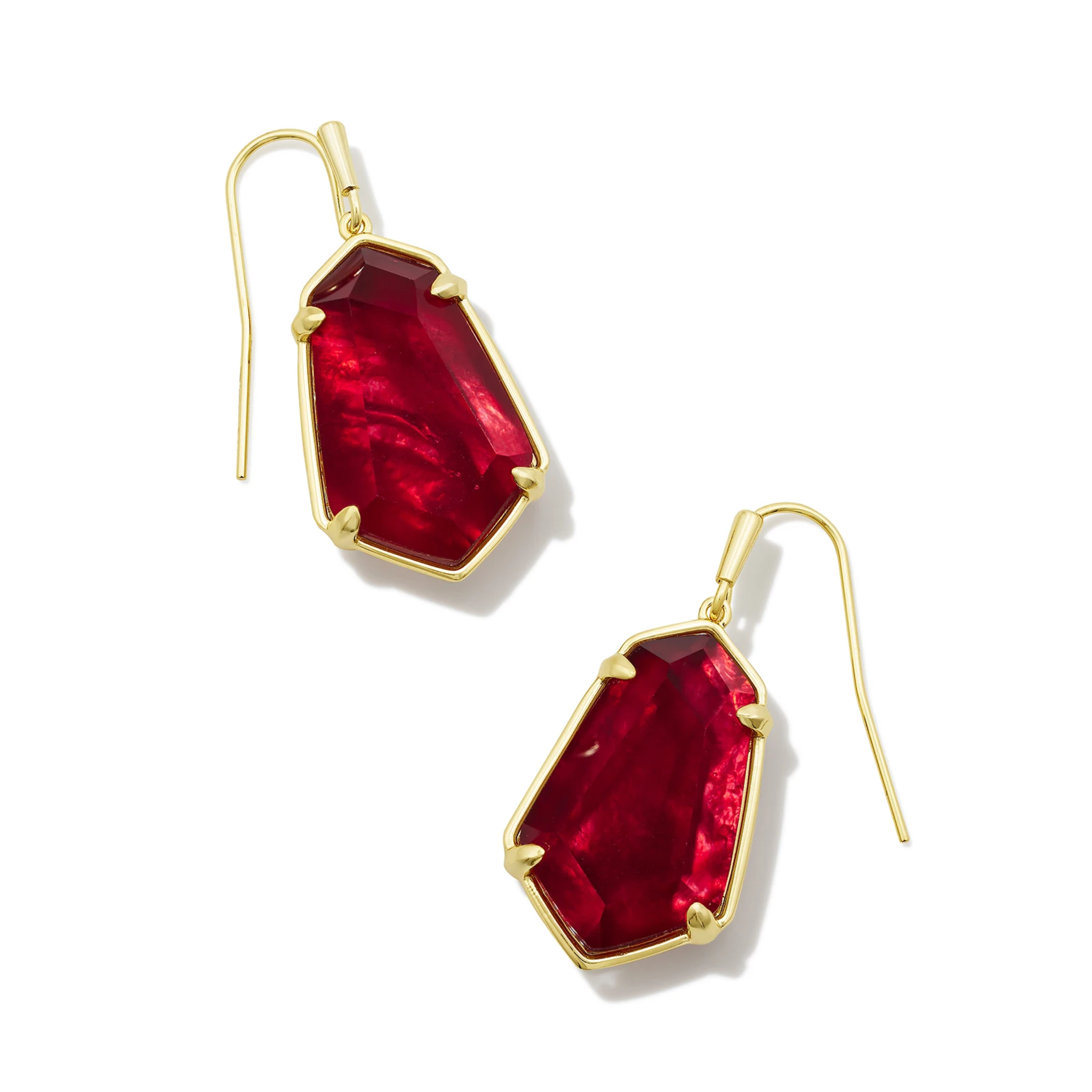 These Alexandria Gold Drop Earrings in Cranberry Illusion by Kendra Scott is pictured on a white background.