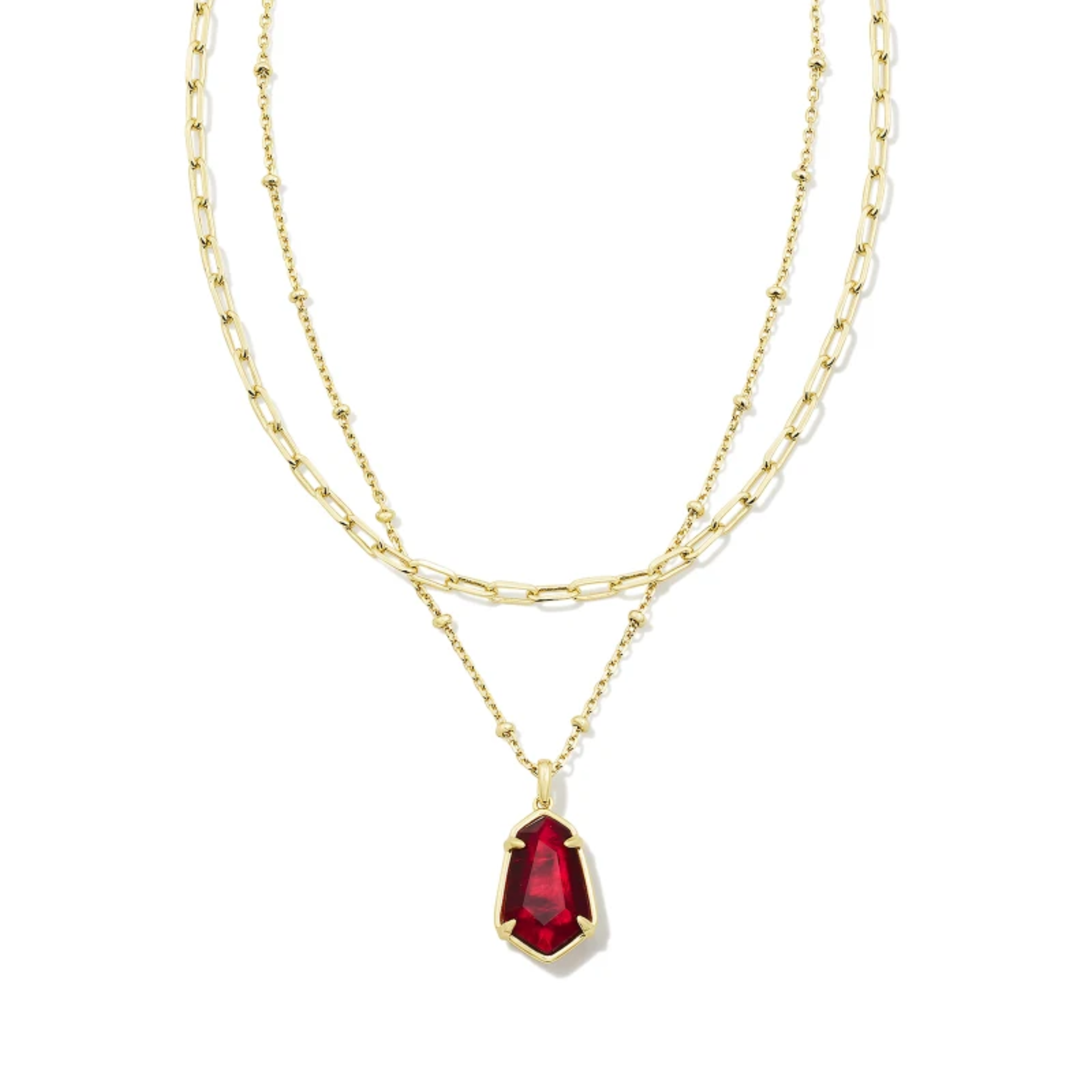 This Alexandria Gold Multi Strand Necklace in Cranberry Illusion by Kendra Scott is pictured on a white background.