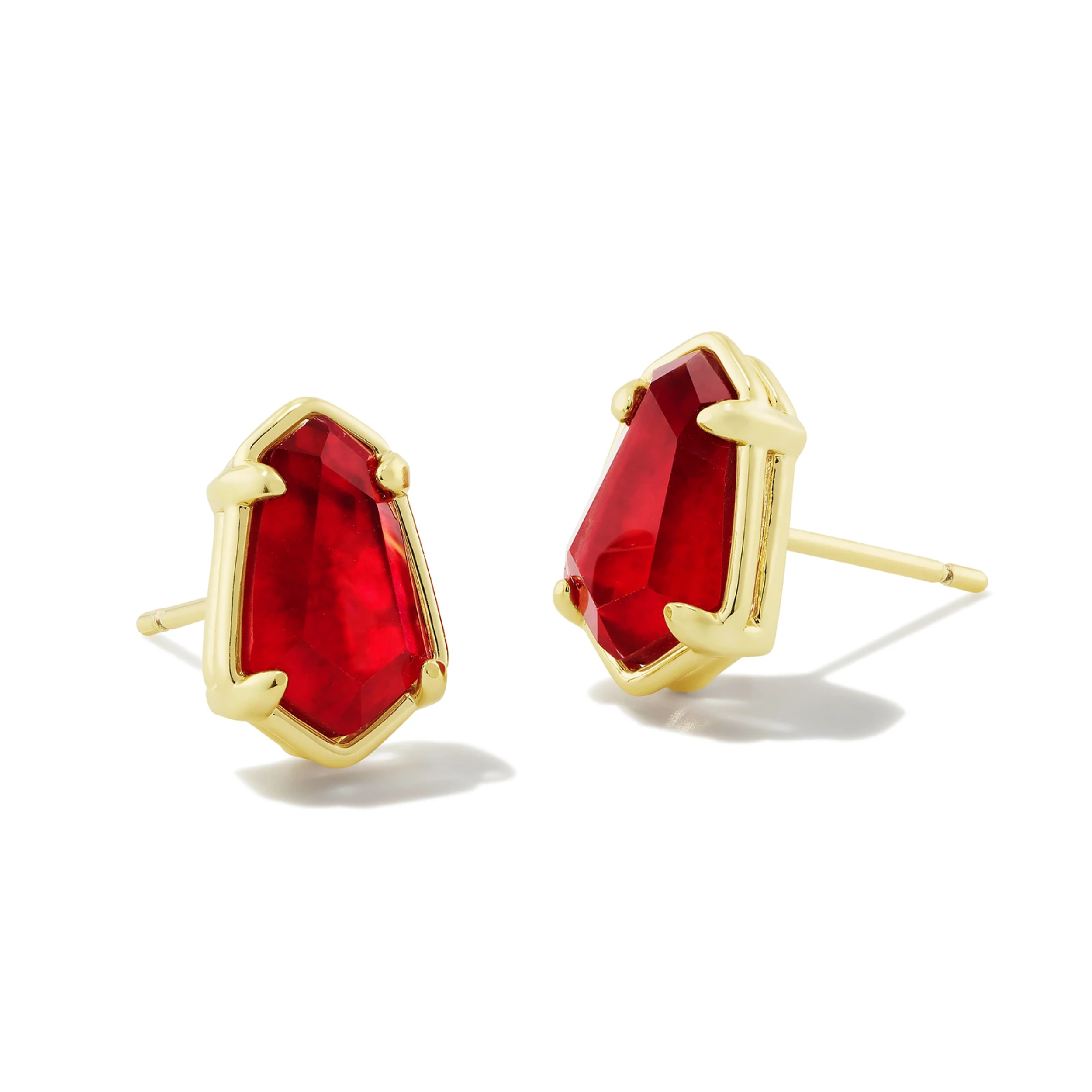 These Alexandria Gold Stud Earrings in Cranberry Illusion by Kendra Scott are Pictured on a White background.